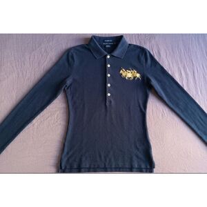 VINTAGE Ralph Lauren Multi-Pony Skinny Polo Navy Gold (Y2K, Size S)